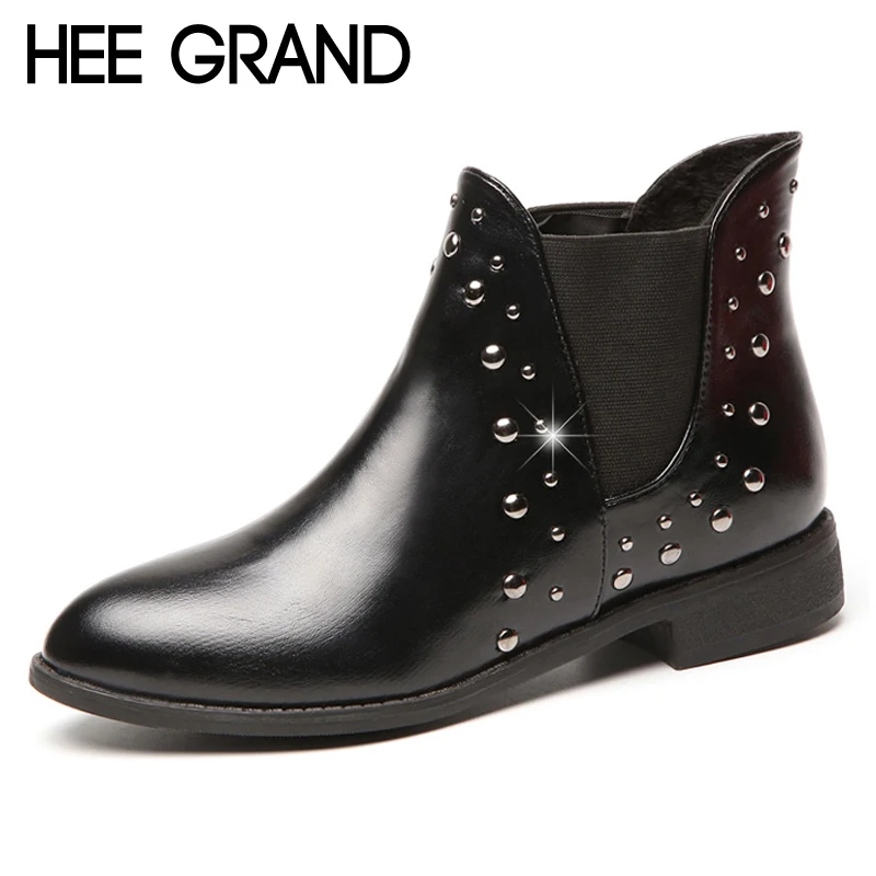 

HEE GRAND Pu Patent Leather Autumn Rubber Women Ankle Boots Casual Solid Creepers Shoes Woman Fashion Women Flats Shoes XWX6772