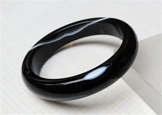 

Hot selling>@@ 100% Natural White Texture A Grade Beautiful Black Agate Jade Bracelet 64.2MM NEW -Bride jewelry free shipping