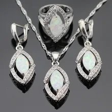 Marquise Ópalo de Fuego Blanco Color de Sistemas de La Joyería de Plata Para Las Mujeres Pendientes de Gota Colgante de Collar de La Boda Anillos de Navidad Caja de Regalo