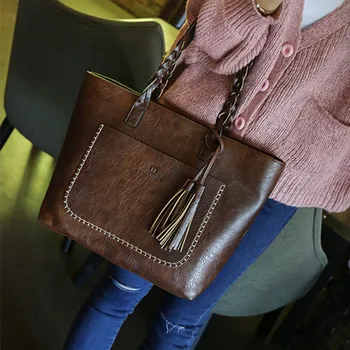 

mylb Luxury Leather Fringe Handbags Top-handle Women shoulder bags tassel Vintage Large Tote Shopper Purse Female shopping bag