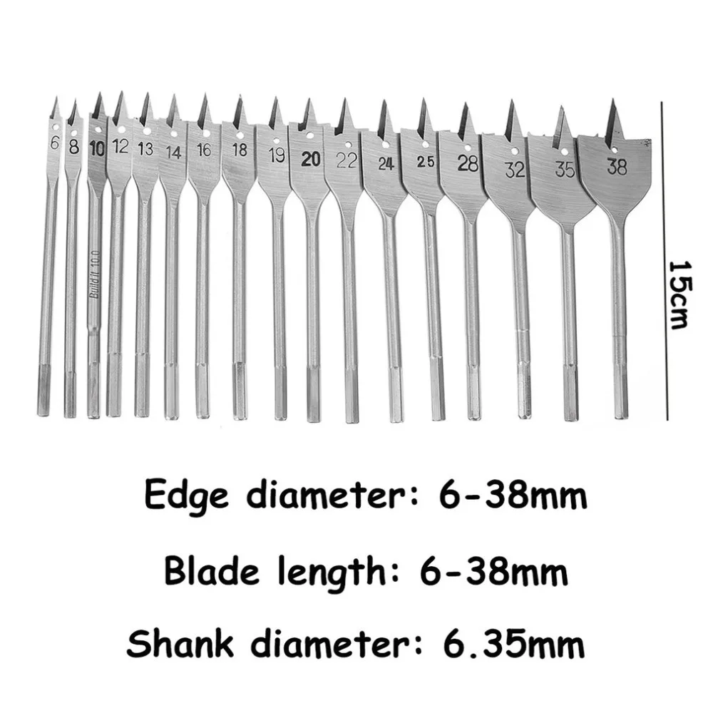 Новинка 17 шт. метрические размеры 6-38 мм деревообрабатывающий станок с шестигранной ручкой плоские сверла по дереву набор долот ОБВАЛЕННОЕ дерево открытое отверстие