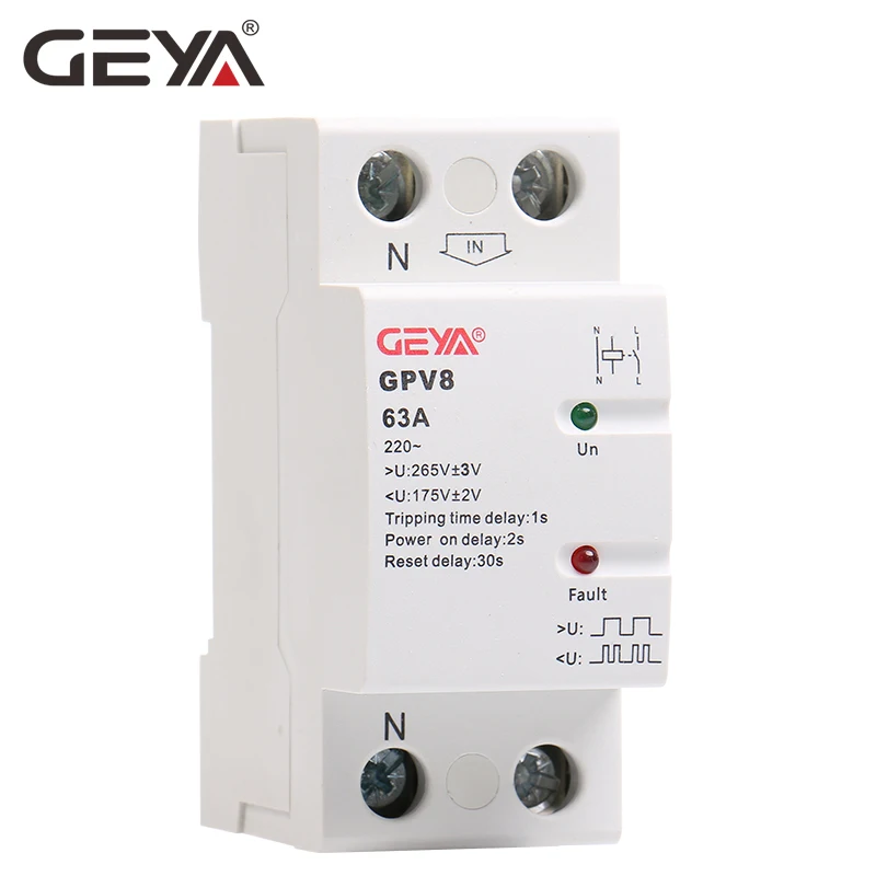 GEYA GPV8-63U 2 Фаза Din Rail самовосстановления более Напряжение и под Напряжение защитное устройство 220V