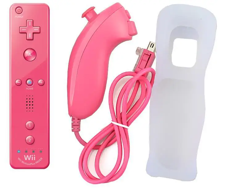 pink New Built in Motion Plus Remote and Nunchuck controller for