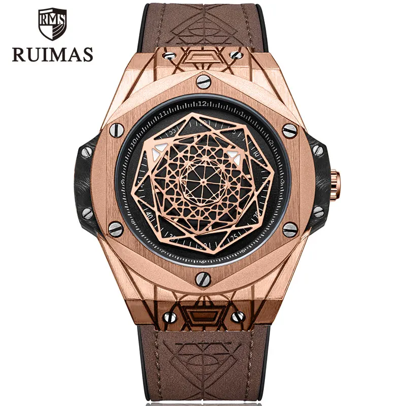 

2019 RUIMAS Mens Watches Top Brand Luxury Waterproof Quartz Clock Male Leather Sport Wrist Watch Relogio Masculino RL533G Brown
