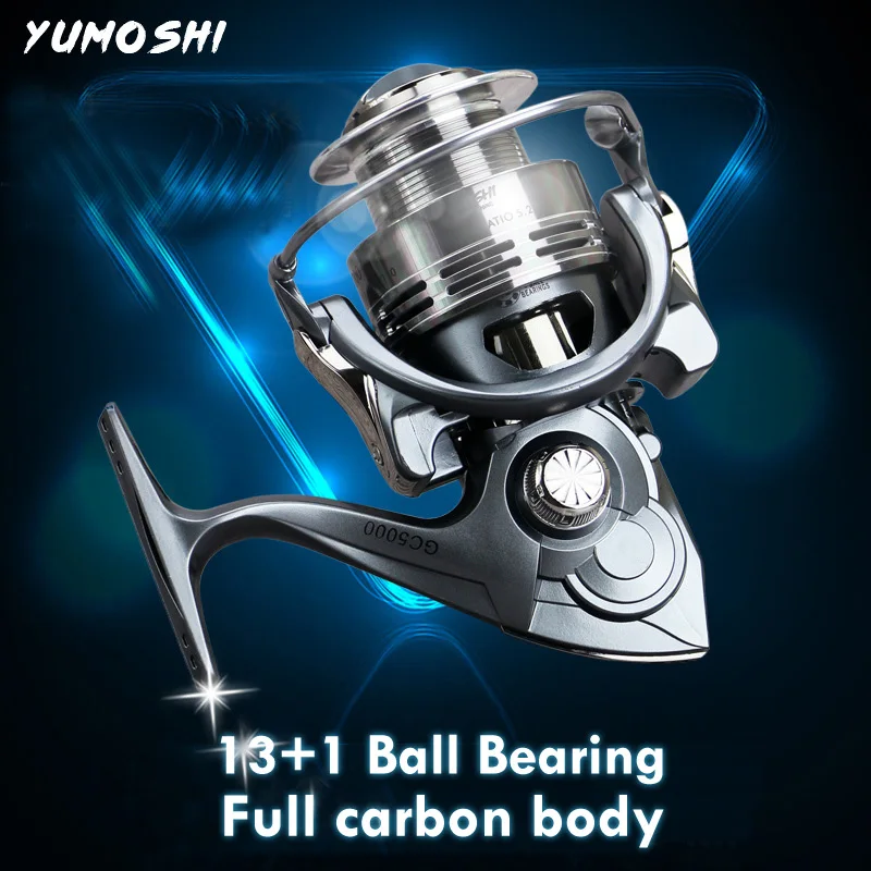 YUMOSHI GC 2000-7000 13 + 1 الكرة محامل بكرة Baitcasting الصب الغزل بكرات معدنية CNC الروك الذراع الكربون الجسم الصيد بكرة