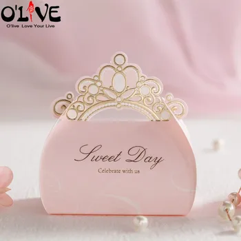 

50 Pcs Crown Wedding Box Gift Candy Boxes Birthday Party Favors Cardboard Box Dragees Bags Bonbonniere Decoration Baby Shower