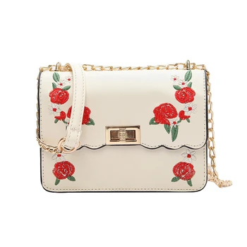 

Women Messenger Bags Mini Vintage Crossbody Bag High Quality PU Leather Rose Flower Shoulder Bag Small Flap Chain Bag
