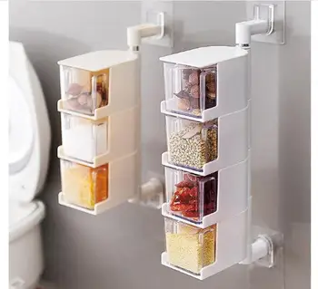 

1PC Multi-Tier Rotating Wall Mount Spice Rack Seasoning Storage Box Jars Organizer Condiment Containers Kitchen Tools OK 0624
