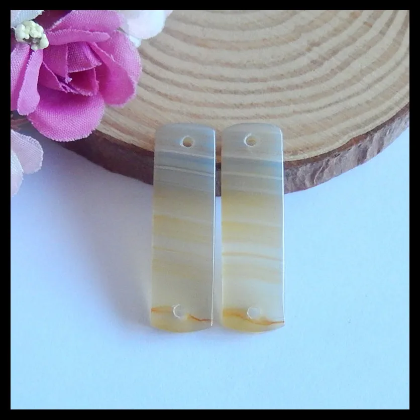 Wholesale gemstone Birthday gift Natural Red Agate double hole Earring Bead Fashion Jewelry 38x11x5mm 8.34g | Украшения и