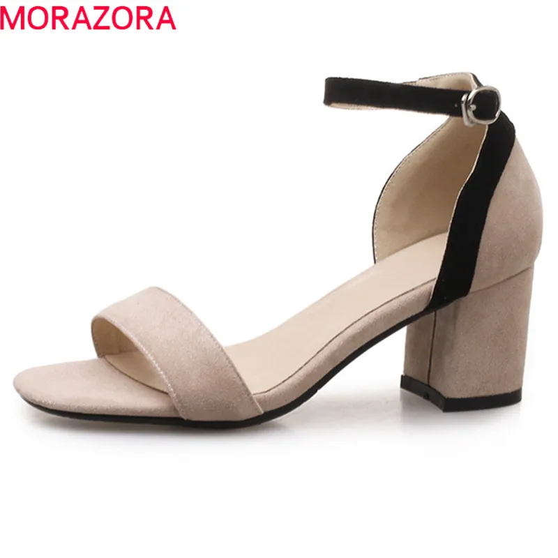 

MORAZORA 2020 big size 33-43 new arrival mixed colors flock summer shoes simple buckle sandals women comfortable high heel shoes