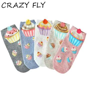 

CRAZY FLY 5 Pairs Women Short Socks Harajuku Novelty Low Cut Couple Ladies Cotton Socks Cute Ice Cream 3d Pattern Funny Socks