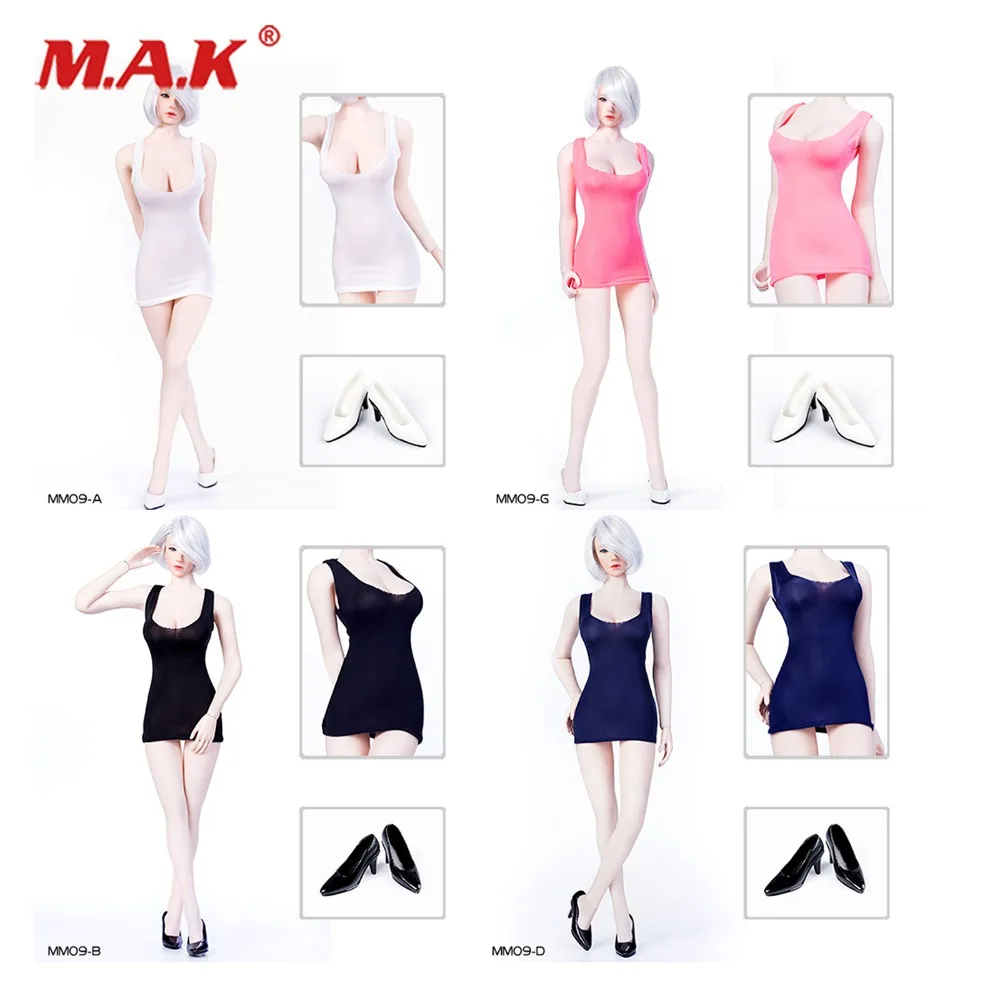 

7 colors Hot Figures Accessory MM09 1/6 2b Female Low-cut u collar mini Short dress Girl's bottoming shirt Clothing Set