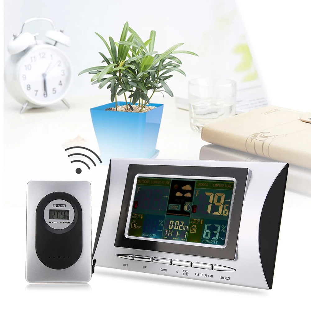

Digital Barometer Wireless Weather Station LED Indoor Outdoor Temperature Humidity Alarm Clock with Receiver