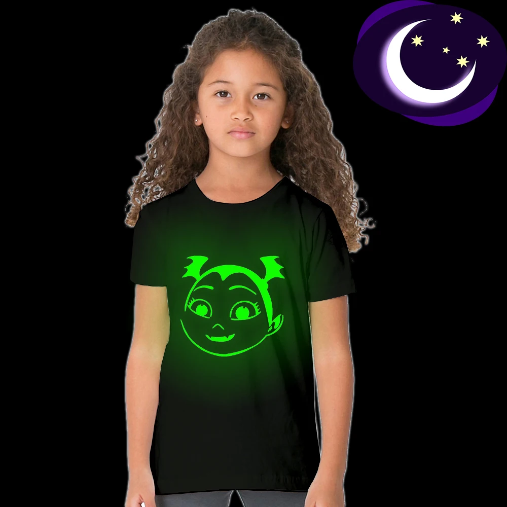 

Glow In Dark Vampirina Baby Girl T Shirt for 3-10 Yrs Noctilucent Vampire Girl Summer T-shirt Luminous Kids Top Tee Teen Tshirt