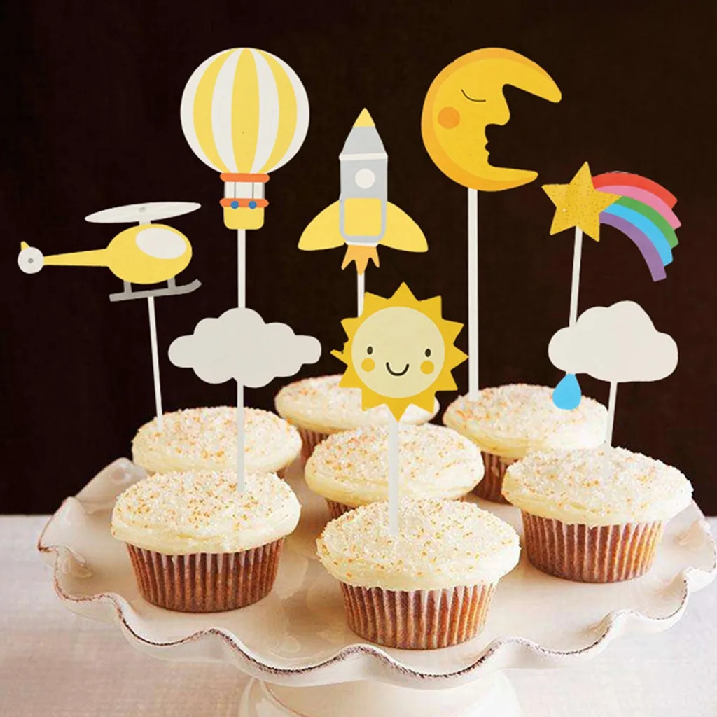 

2019 Sun Moon Cloud Rainbow Airplane Rocket Hot Air Cake Decorative 48 Pack convenient and practical art household items