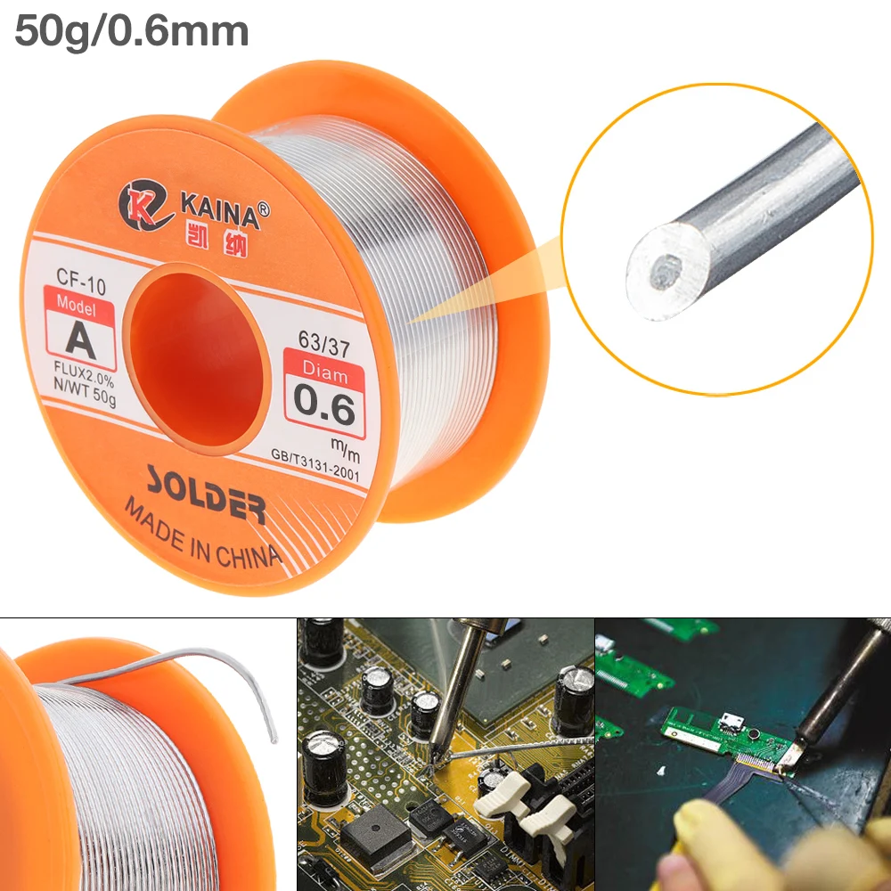 

63/37 50g 0.6mm Portable No-clean Rosin Core Solder Tin Wire Reel with 2% Flux and Low Melting Point for Electric Soldering Iron