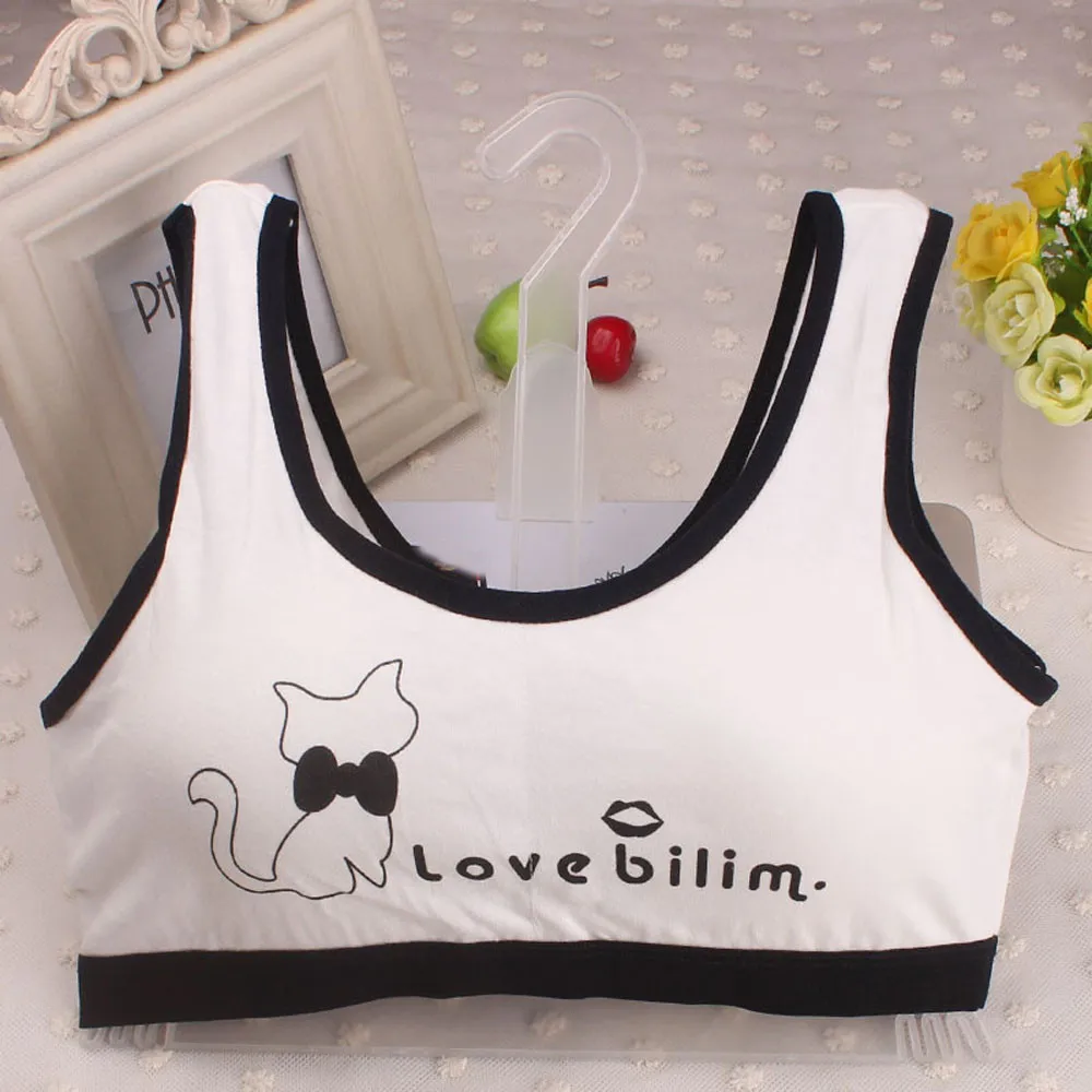 New Lovely Girls Cartoon Cat Letter Printing Underwear Bra Child Girl Fashion Vest Kids Girls Casual Underclothes Sport Undies