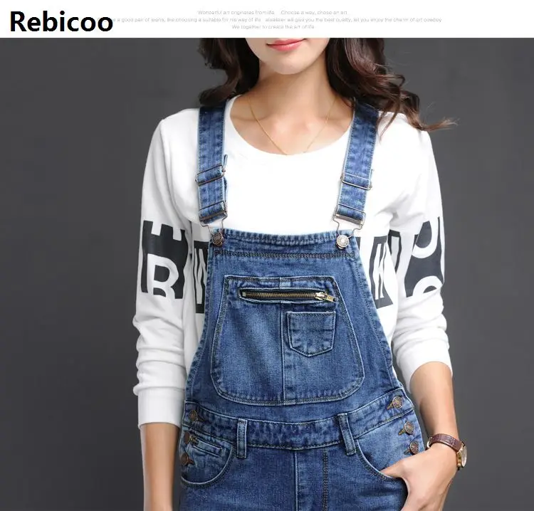 Women Baggy Denim Jeans Bib Full Length Pinafore Overall bodysuits Jumpsuit Pants Hole Wavy Edge Jumpsuit Fashionable