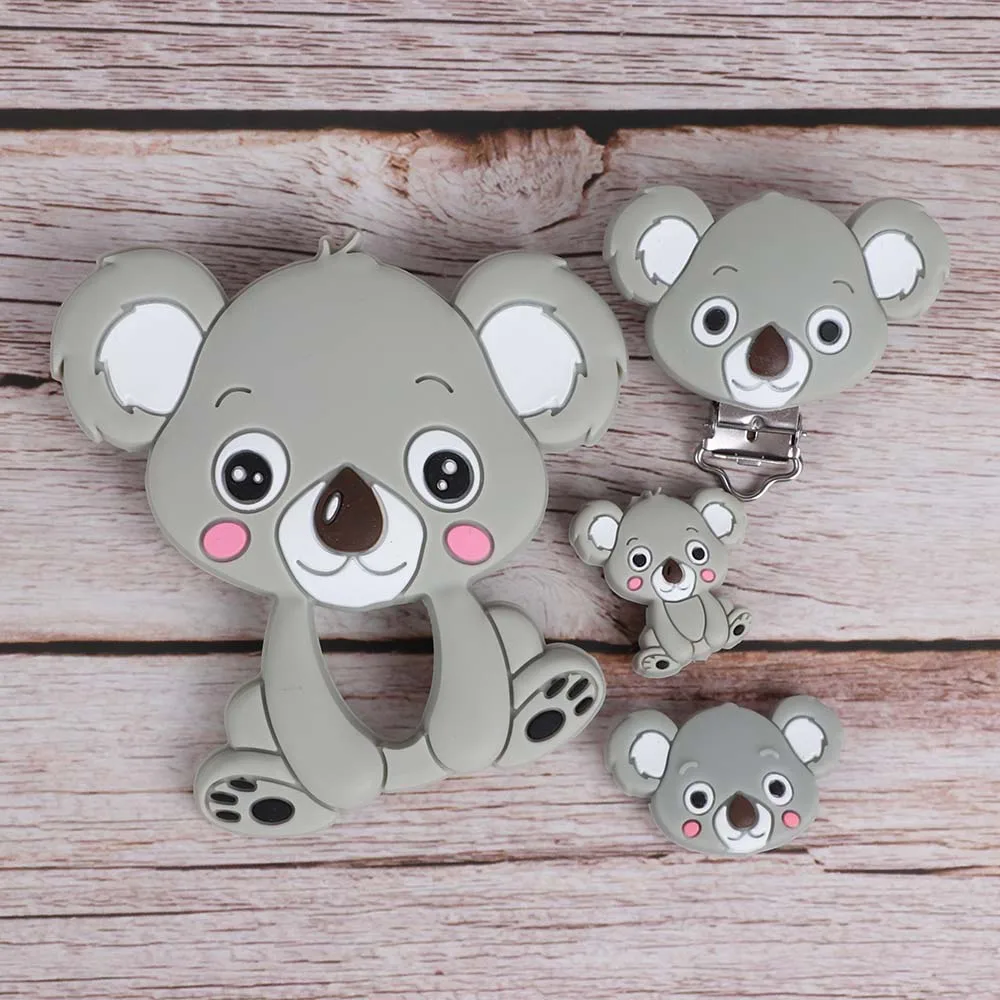 TYRY.HU 6pcs 코알라 비즈 카톤 젖꼭지 클립 구슬 식품 학년 실리콘 작은 막대 미니 Teether