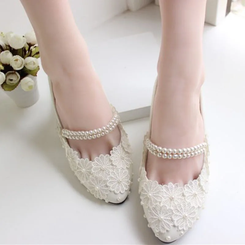 Closer Look On White Wedding Flats For 