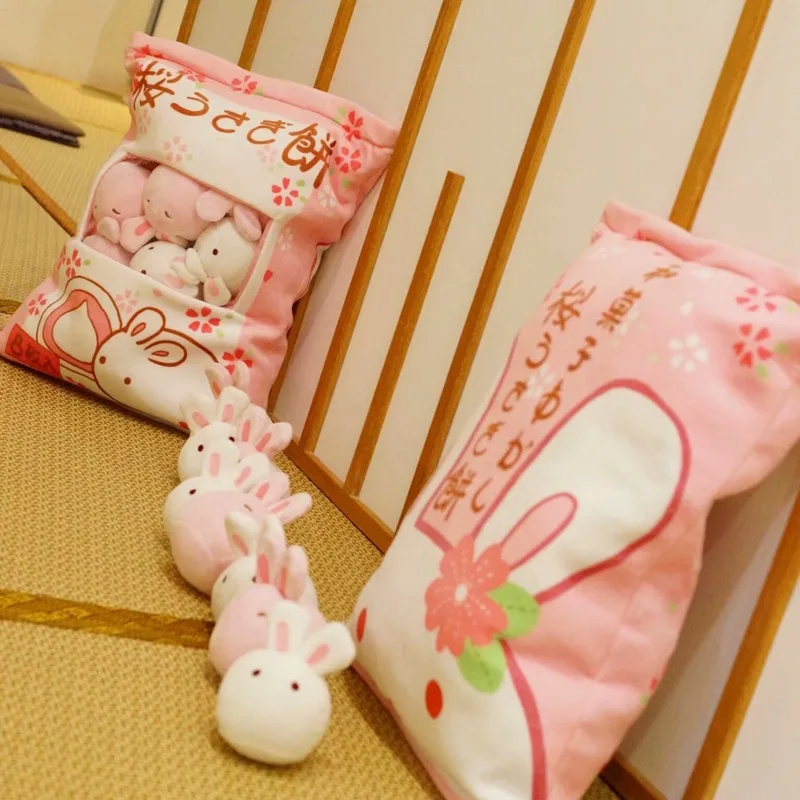 

1pc Cute Rabbit Plush Pillow With 8 Small Pudding Bunny Plush Toys Girls Boy Gift Lovely Kids Bolster Pillow For Children