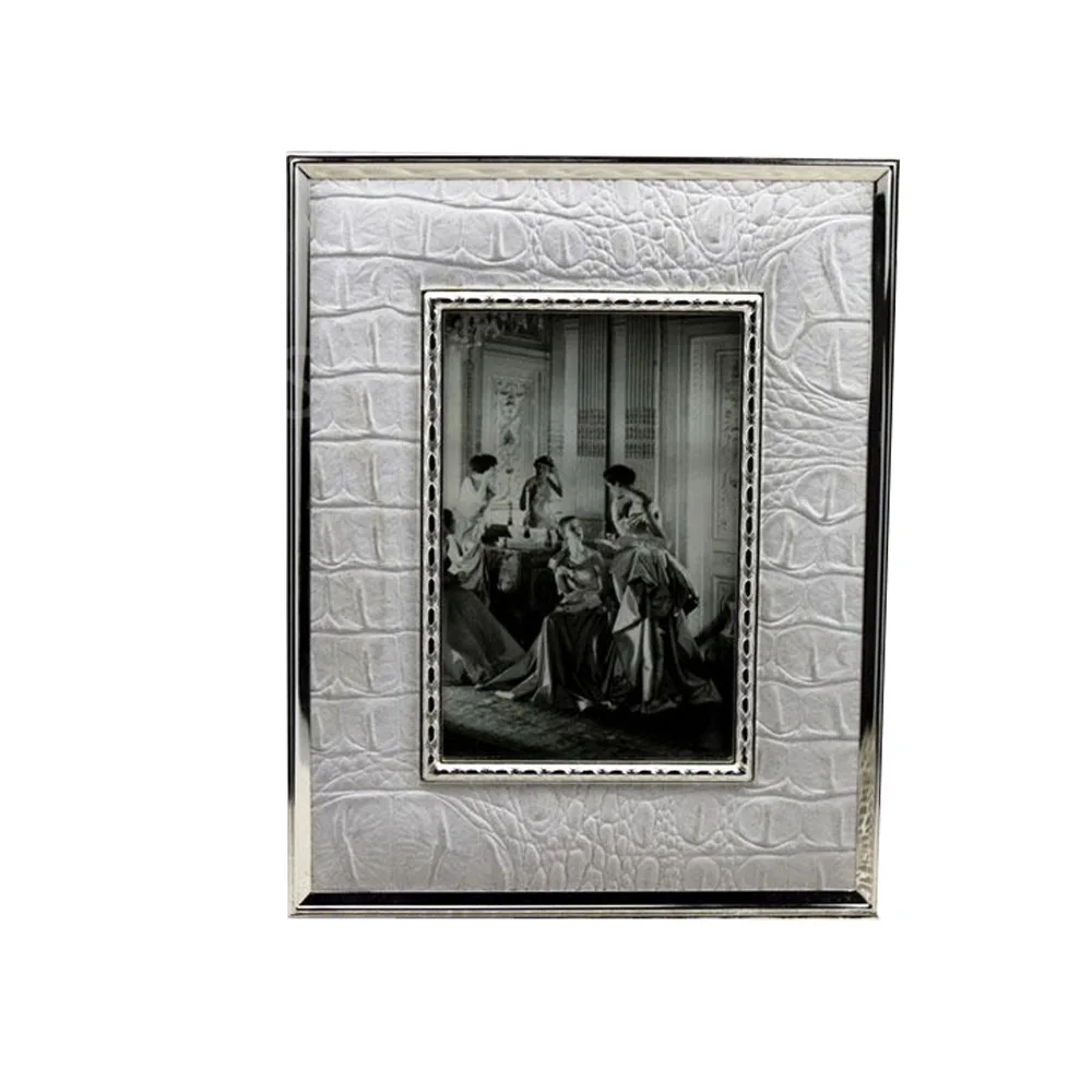 Luxury Desktop White PU Leather Photo Picture Frames With Crocodile