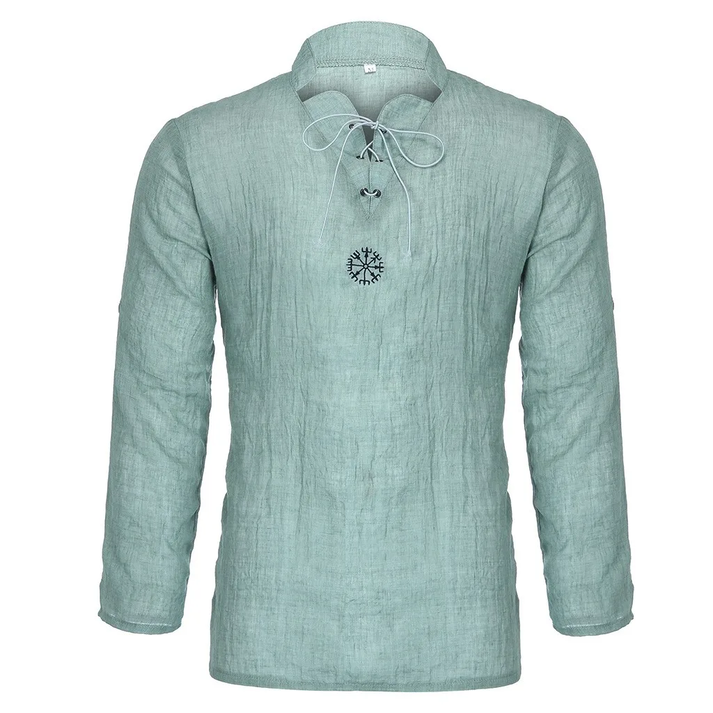 Синий Летняя мужская рубашка, Camisa, стиль, длинный рукав, свободная рубашка, индивидуальная, хлопок-лен, чистый, блузка, топ, уличная одежда, Camisa masculina - Цвет: Синий