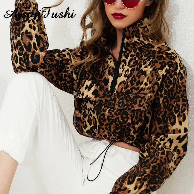 

Women Loose Leopard Printed Hoodies Collar Women Jumper Fashion 2018 Female Cropped Pullover Oversized Sweatshirt Plus Size