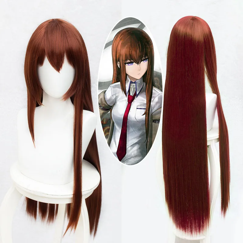 Парик для косплея Кристины Makise Kurisu термостойкий прямой медный красный Steins Gate с