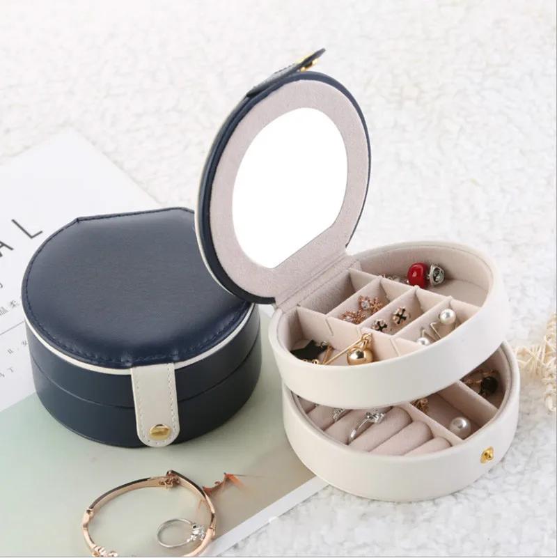 Korean Cute Button Leather Travel Portable Jewelry double-deck Box Ring Earring Holder Display Jewelry Organizer Gifts Boxes Korean Cute Button Leather Travel Portable Jewelry double-deck Box Ring Earring Holder Display Jewelry Organizer Gifts Boxes