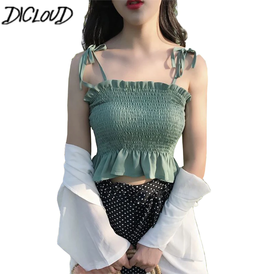 

DICLOUD Solid Tie Bow Camis Streetwear Tube Top Women Fashion Ruched Pleated Crop Top Sexy Bustier Tees Feamle TankTops Camisole