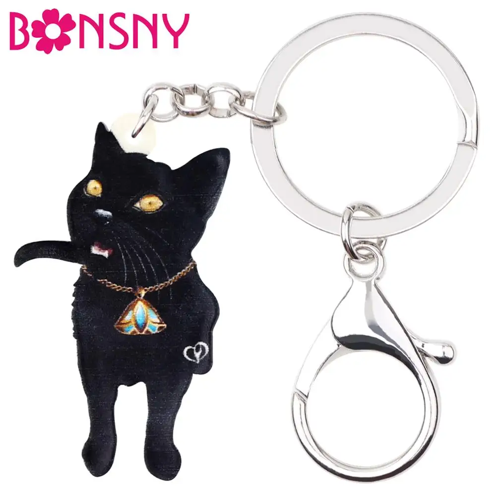 Женский акриловый брелок Bonsny черный с котом для украшения хипстера подарочное