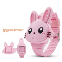Children's Electronic Watch Animal Cute Rabbit Silicone LED Personality Flip Cover Caton Wrist Watch Electronic Toy el ultimo caton