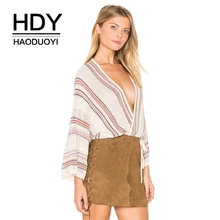 HDY Haoduoyi Striped Color Block Batwing Sleeve Hollow Out Belt Bow Thin Sweater 2018 New Arrival Casual V-neck Hot Sweater cut out striped color block blouse