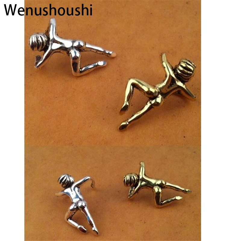 

WENUSHOUSHI one piece little men cute vintage clip earrings drop ship ok alloy nickel free jewelry gifts wufj052