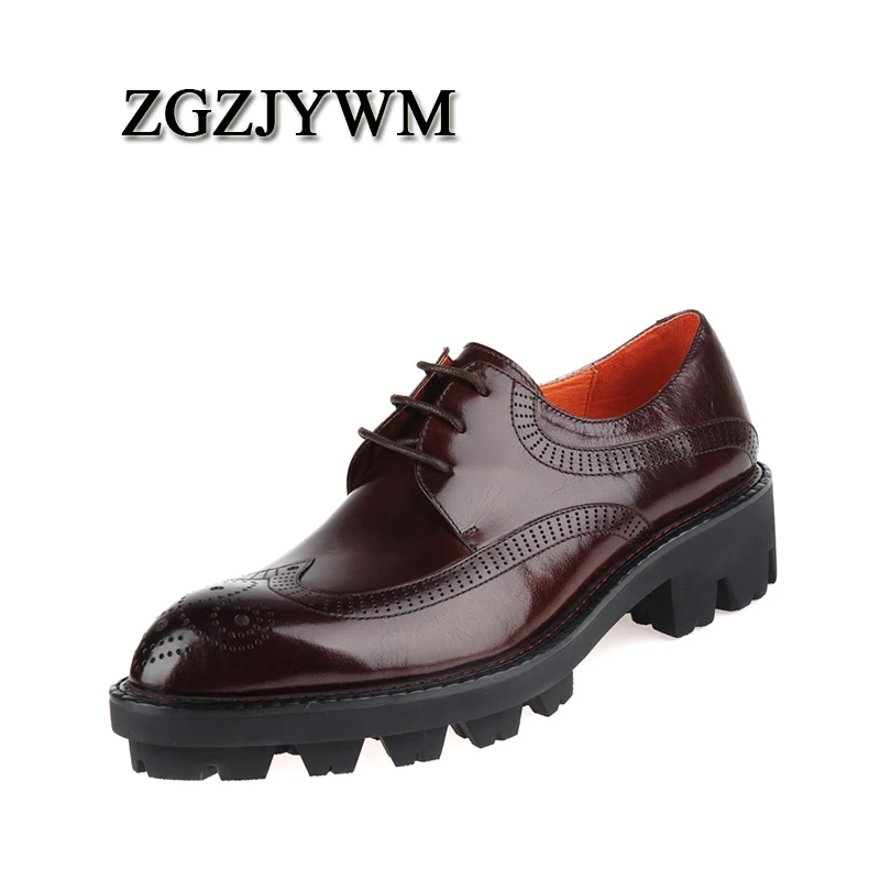 ZGZJYWM/фирменные модные высококачественные мужские туфли-оксфорды из натуральной кожи в деловом стиле на толстой подошве со шнуровкой; Цвет черный, красный