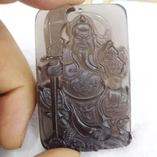 Yu Xin Yuan Fine Jewelry Natural Carved Ice Black Obsidian Guan Gong Jade Pendant Fashion Lucky Brave Charm Necklace
