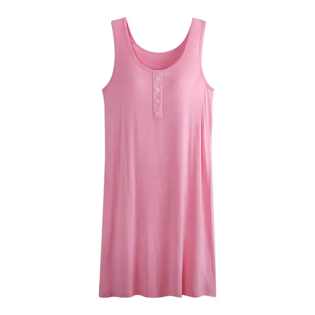 CR New Women's Casual Plus Size Built In Bra Nightgown O neck Lounge