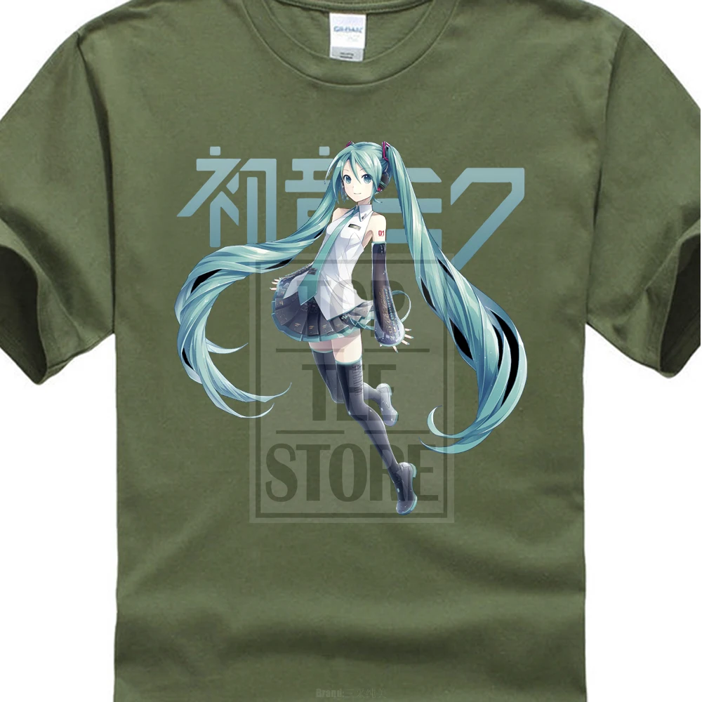 Новинка; Лидер продаж! Vocaloid Hatsune Miku аниме футболка Размеры M до 2Xl - Цвет: Армейский зеленый