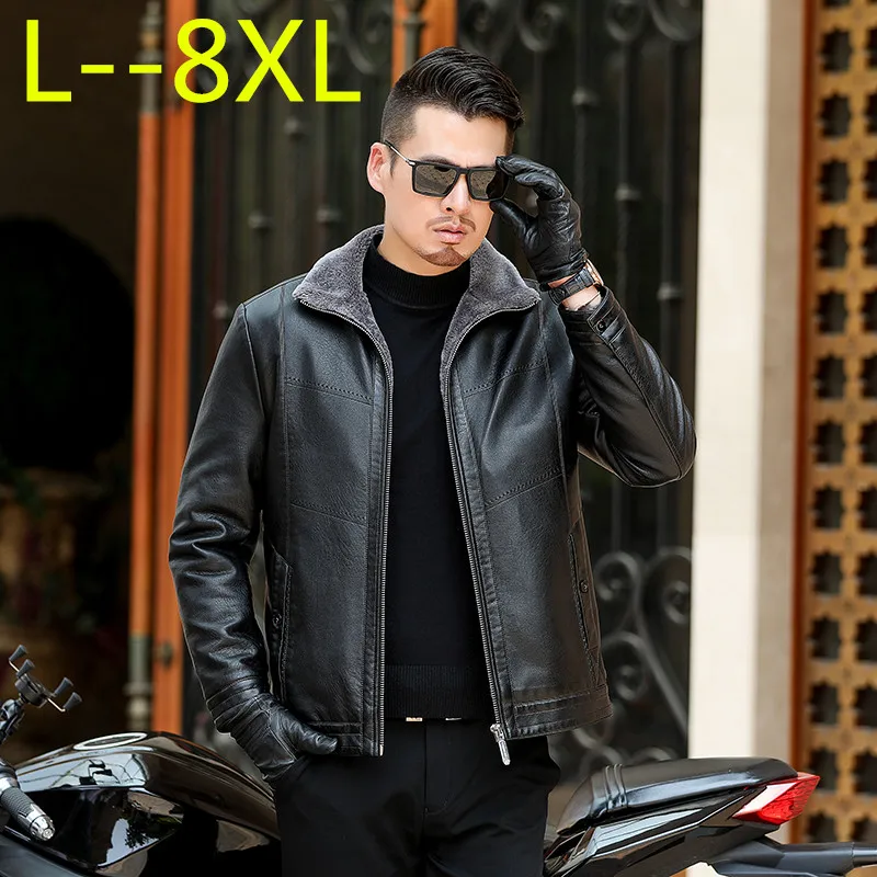 

plus size 8XL 6XL 5XL Leather Jacket Men Coats Brand High Quality PU Outerwear Men Business Winter Faux Fur Male Jacket Fleece