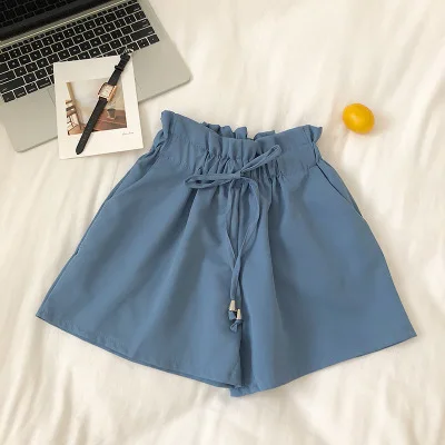 blue Новинка лета, женские корейские однотонные свободные широкие шорты с эластичной резинкой на талии и высокой талией PT292 - Цвет: blue