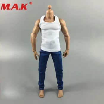 

1/6 scale male figure clothes set white vest & blue jeans sets for 12 inches muscular muscle man action figure body accessory