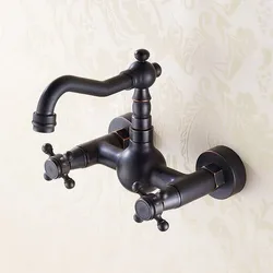 Black Oil Rubbed Bronze Wall Mounted Dual Cross Handles Kitchen Bathroom Vessel Sink Faucet Mixer Taps ahg008