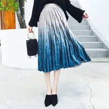 Женская плиссированная юбка Золотистого Бархата серебристого цвета с высокой талией длинная Плиссированная юбка осень зима итальянский дизайн модные синие женские юбки