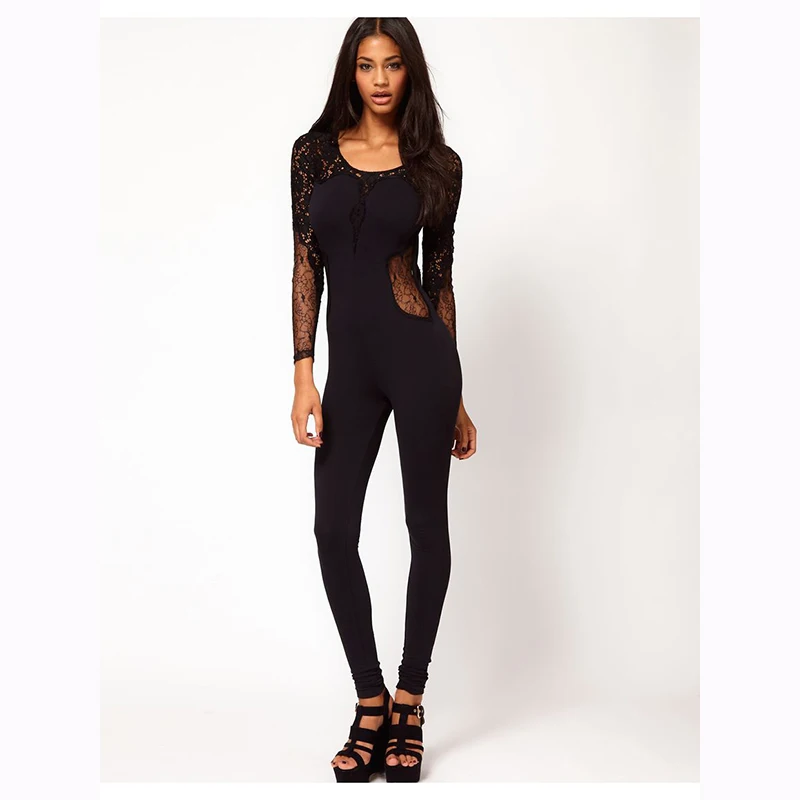HU&GH Elegant Women Long Sleeve Backless Embroidery Bodycon Rompers Body Macacao Feminino Clubwear Overalls Sexy Lace Jumpsuit (3)