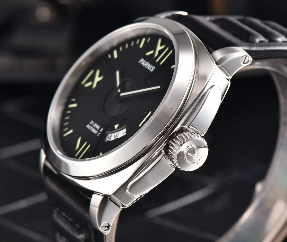 2017 New Arrivals Mens Watces Top Brand Luxury Automatic Watch Parnis 44mm Mechanical Watches Calen