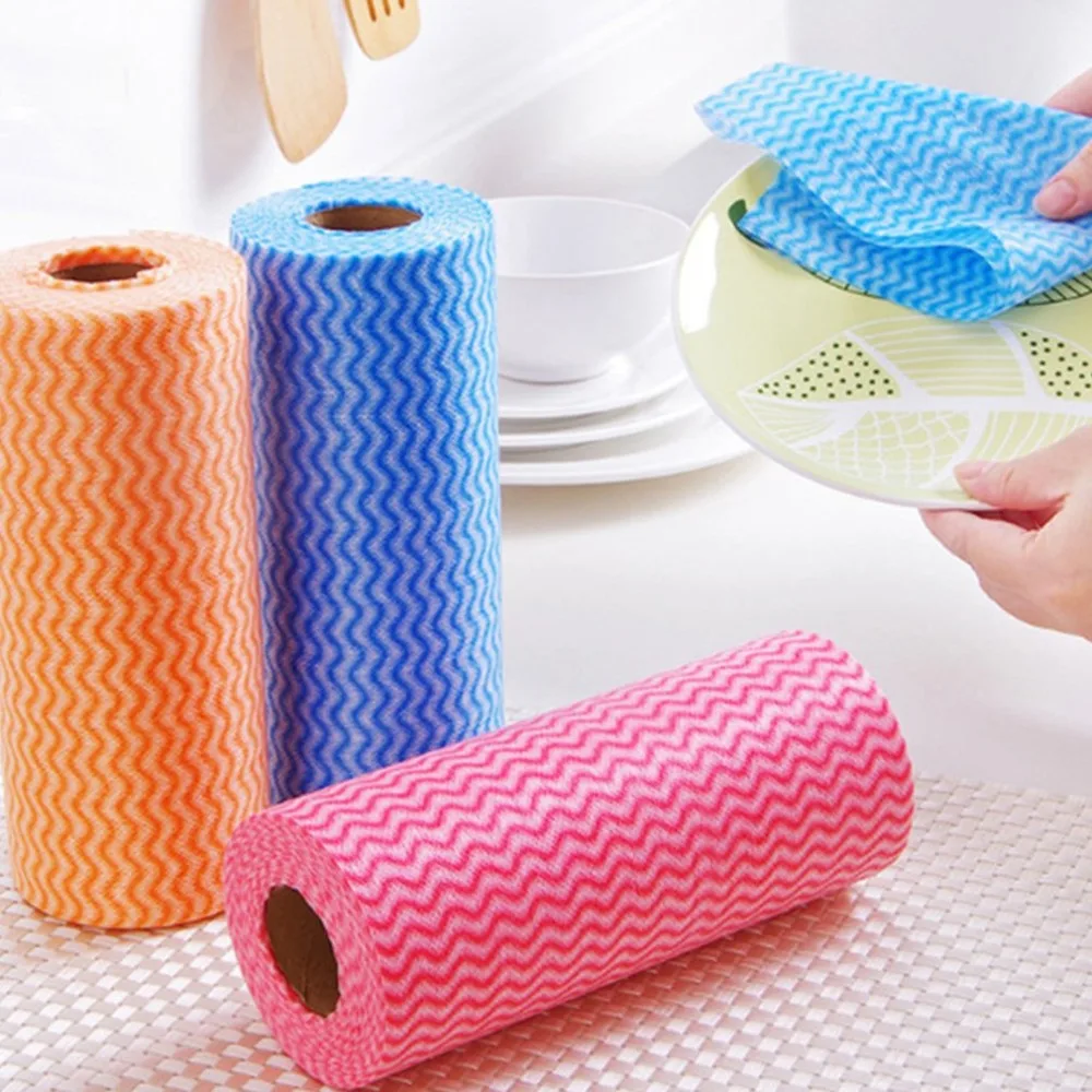 50pcs/Roll Non woven Kitchen Cleaning Cloth Disposable Eco friendly