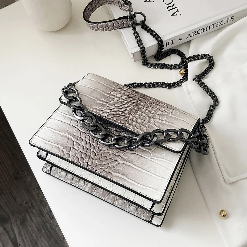 

European Vintage Crocodile pattern Chain Tote bag 2019 New Quality PU Leather Women's Designer Handbag Shoulder Messenger Bag