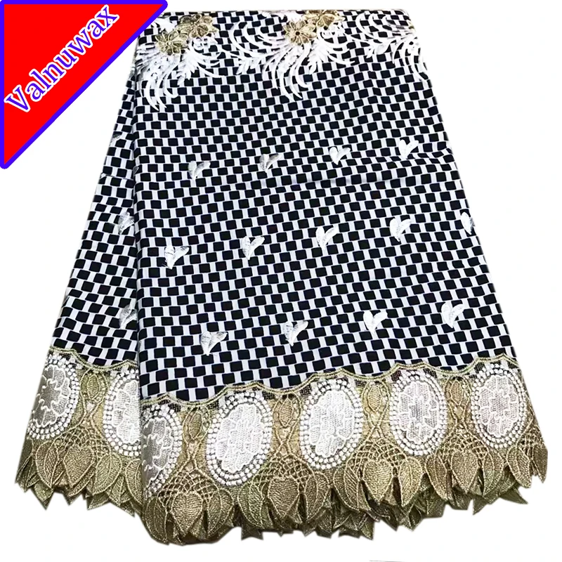

2018 Fashion african Wax Prints Fabric With Embroidery Ankara Wax Lace Fabric Super Wax Hollandais For Womnen Dress-ZQ