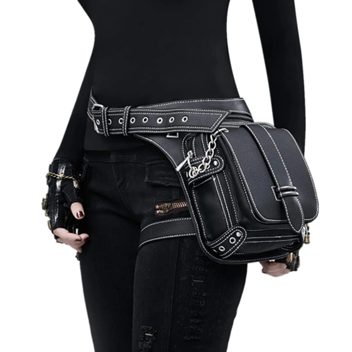 

AUAU-Steampunk Bag Steam Punk Retro Rock Gothic Goth Shoulder Waist Bags Packs Style for Women Men+ leg Thigh Bag